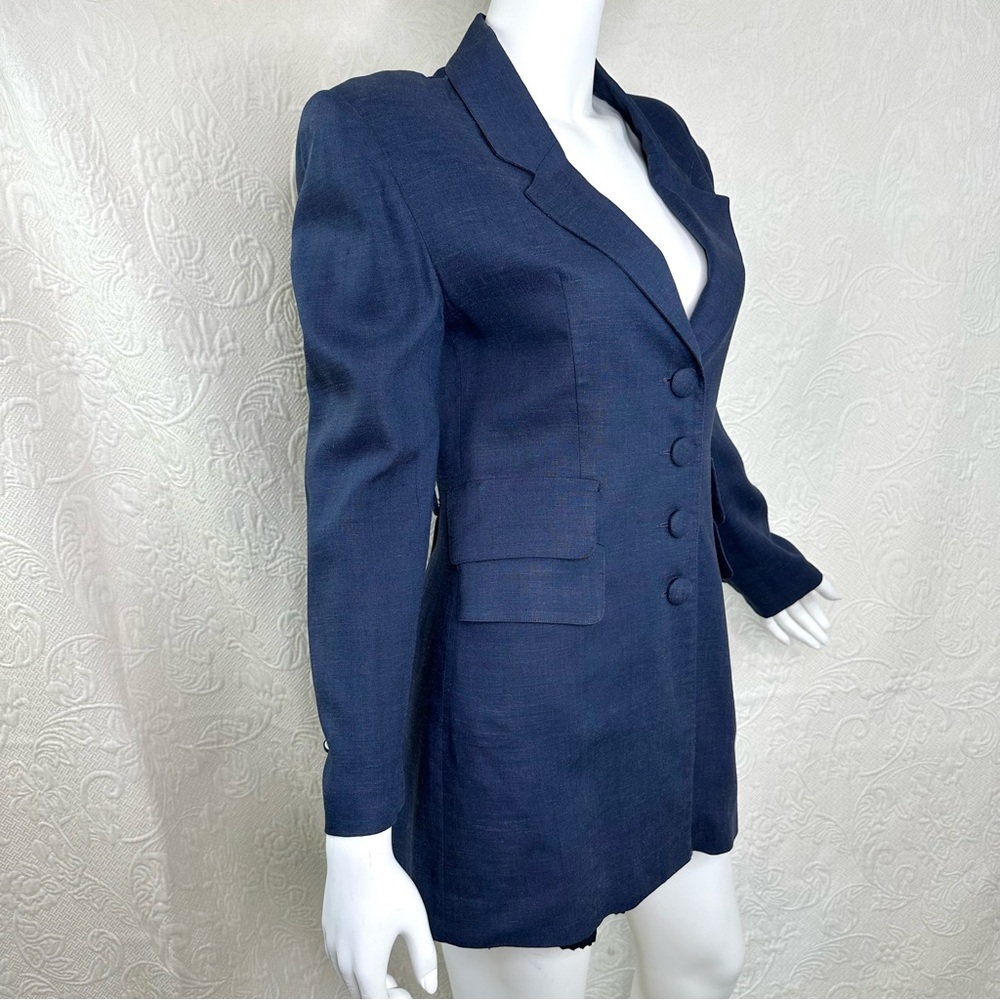 Alberto Makali 80s VTG Rayon/Linen Blazer Back Button Tail Detail - Picture 6 of 16